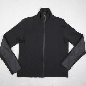 Prada Milano Men Black Full Zip Wool Sweater Nylon Panel Cardigan Size 48 SMC382